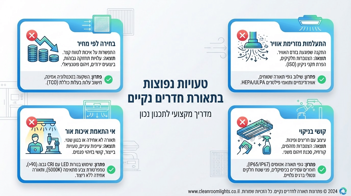 טעויות נפוצות בבחירת תאורה לחדרים נקיים שכדאי להימנע מהן
