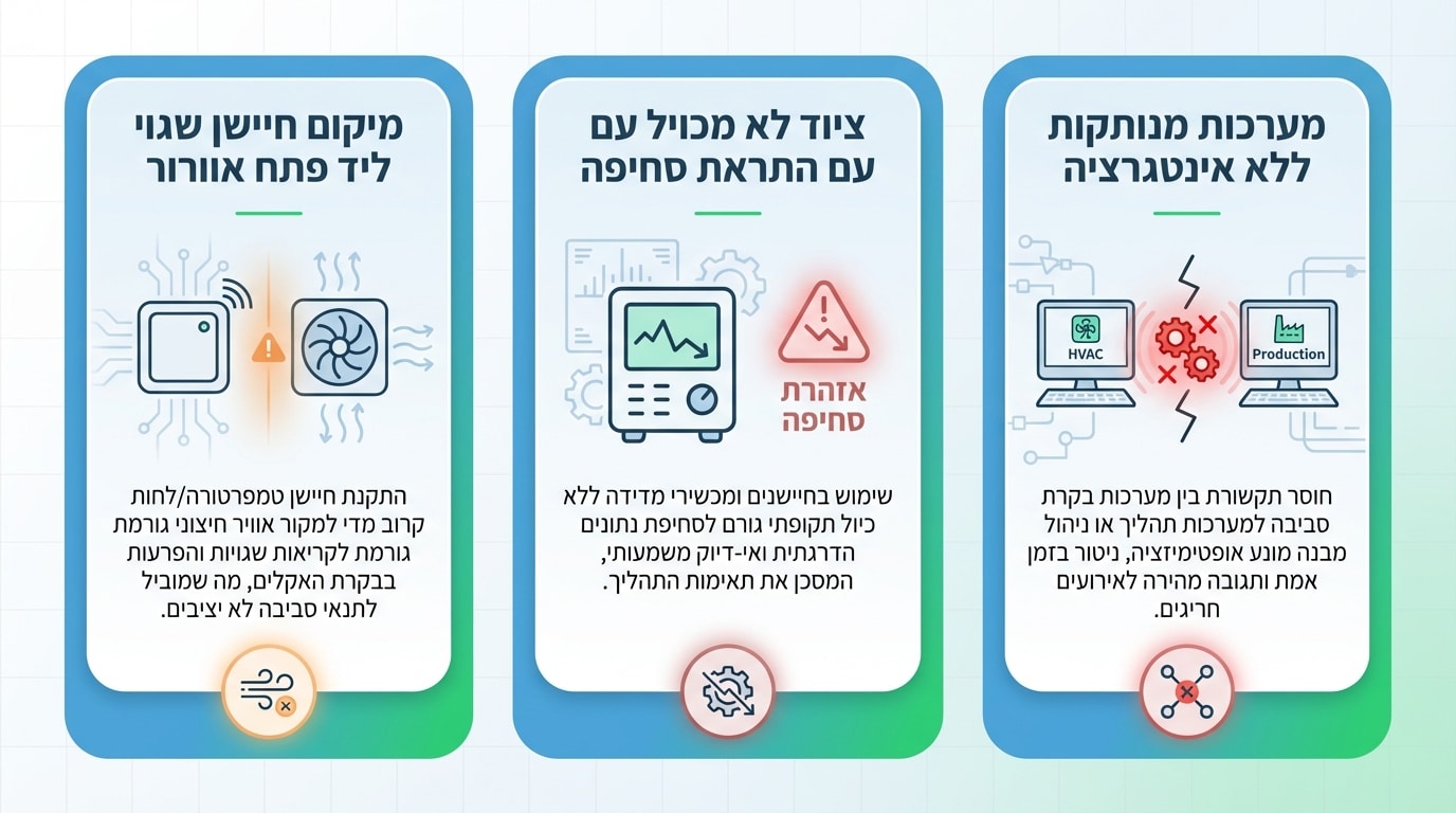 טעויות נפוצות בתכנון מערכת בקרה לחדר נקי - מיקום שגוי של חיישנים, כיול לקוי וחוסר אינטגרציה