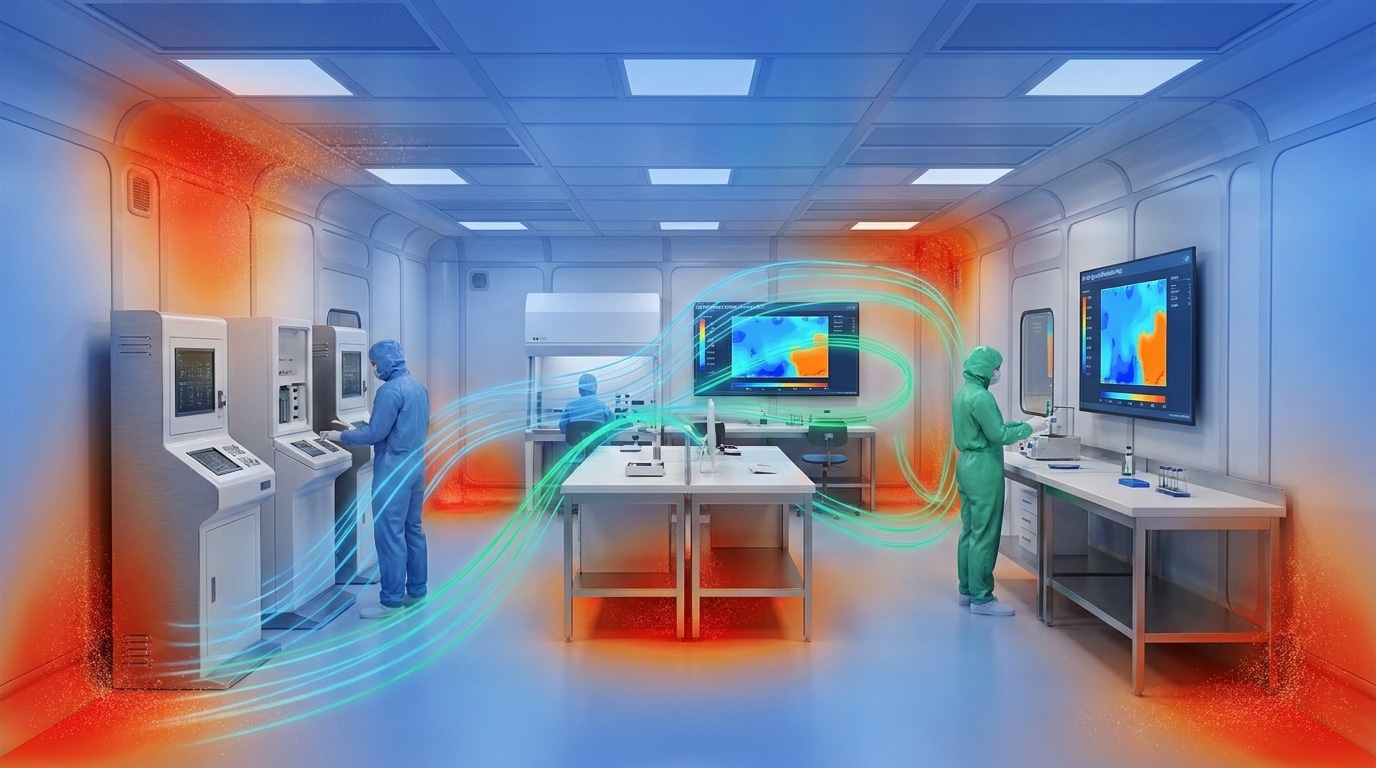 זיהוי אזורים מתים בסימולציית CFD לחדר נקי — מניעת הצטברות חלקיקים