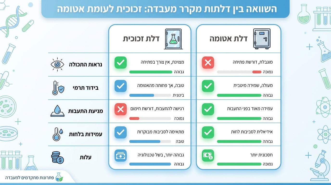 דלת זכוכית מול דלת אטומה במקרר מעבדתי השוואה בין דלת זכוכית לדלת אטומה במקרר מעבדתי
