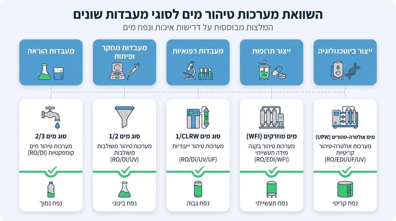 השוואת מערכות טיהור מים לפי גודל מעבדה וסוג יישום - מי RO למעבדה