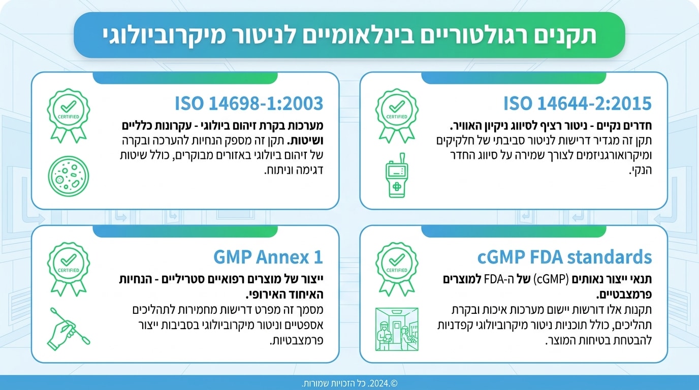 תקנים בינלאומיים מרכזיים לניטור מיקרוביולוגי בחדר נקי – ISO FDA WHO GMP